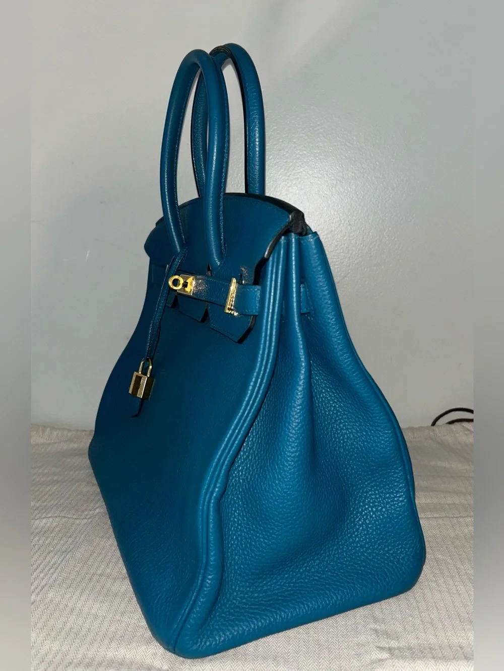 HERMES Birkin 35 Bleu Izmir Togo Leather Gold Hardware Handbag